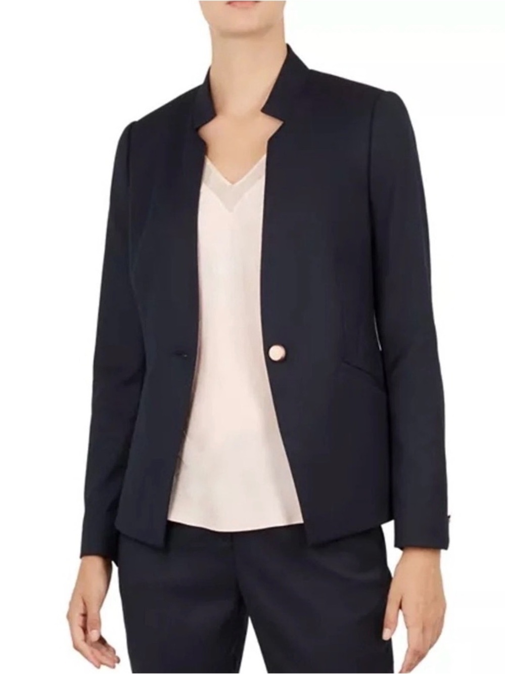 Ted Baker London Navy Blue Rivaa Tailored Blazer 2 Jacket Notch Lapel Women's